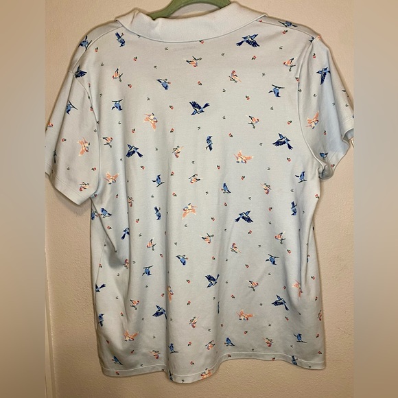 💥BOGO💥 Lands End Printed Polo. XL / P. Pretty pale blue bird print. Cotton - Picture 4 of 7